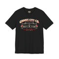 Black vintage car T-shirt with Groove City Road Club Route 88 design