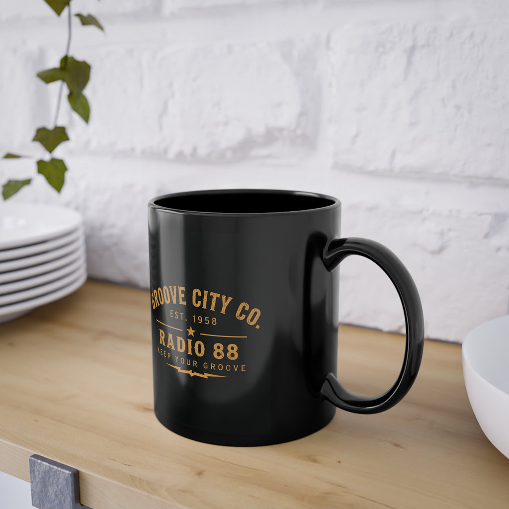 Groove City Radio 88 – Black Ceramic Mug, 11 oz