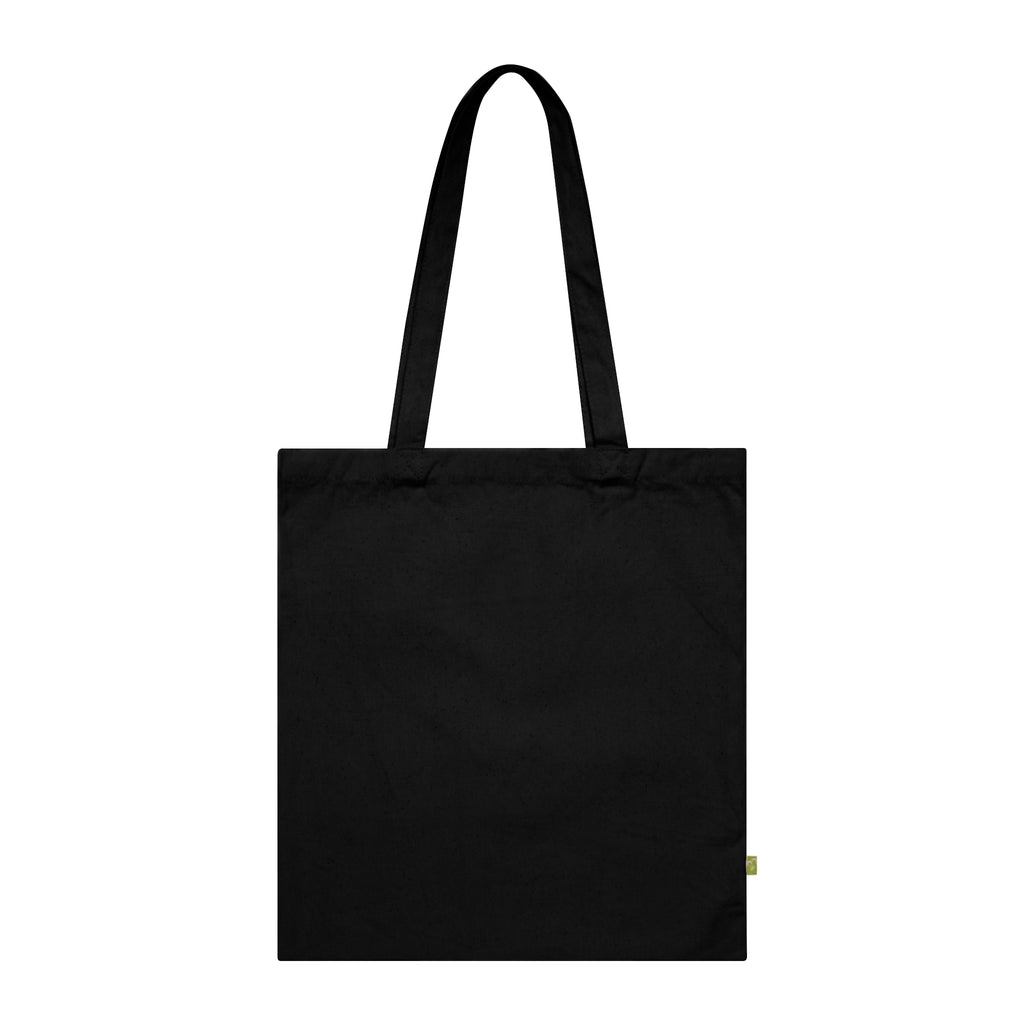 Black organic cotton tote bag by Groove City Co.