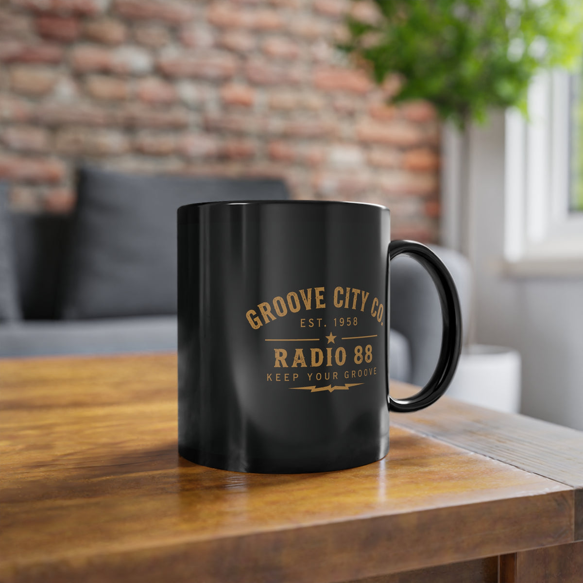 Groove City Radio 88 – Black Ceramic Mug, 11 oz