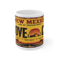 Groove City New Mexico vintage road trip mug with desert, motorcycle and retro Americana design