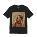 Black vintage graphic T-shirt with retro portrait design – Groove City Co.