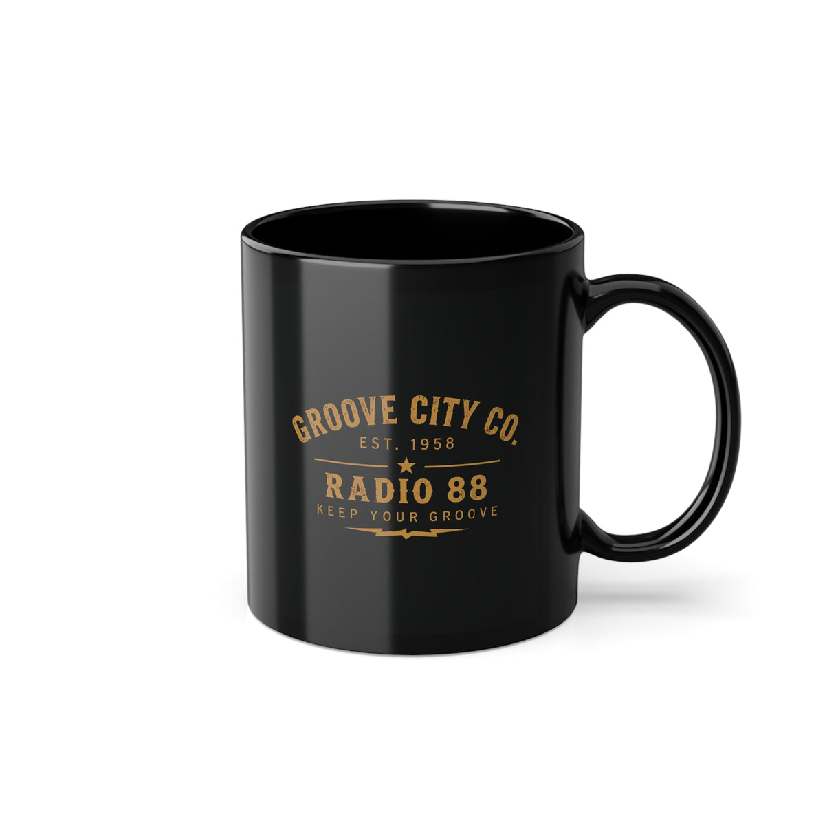 Groove City Radio 88 – Black Ceramic Mug, 11 oz