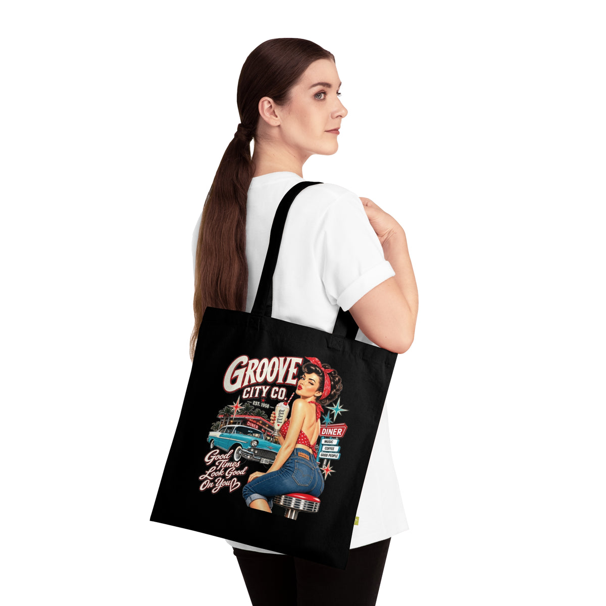 Groove City Good Times Pin-Up Organic Cotton Tote Bag