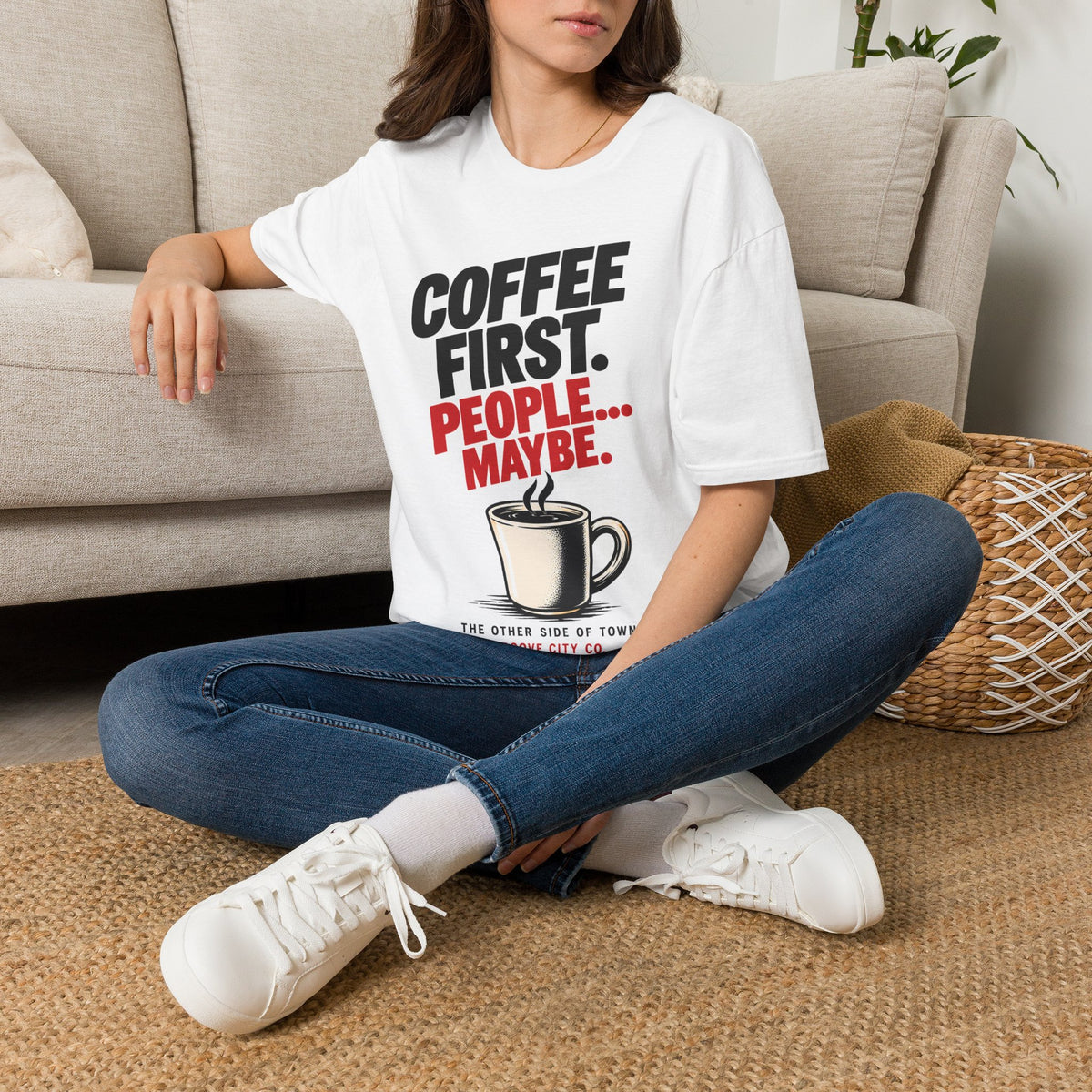 Coffee First, People Maybe – Retro Graphic Tee