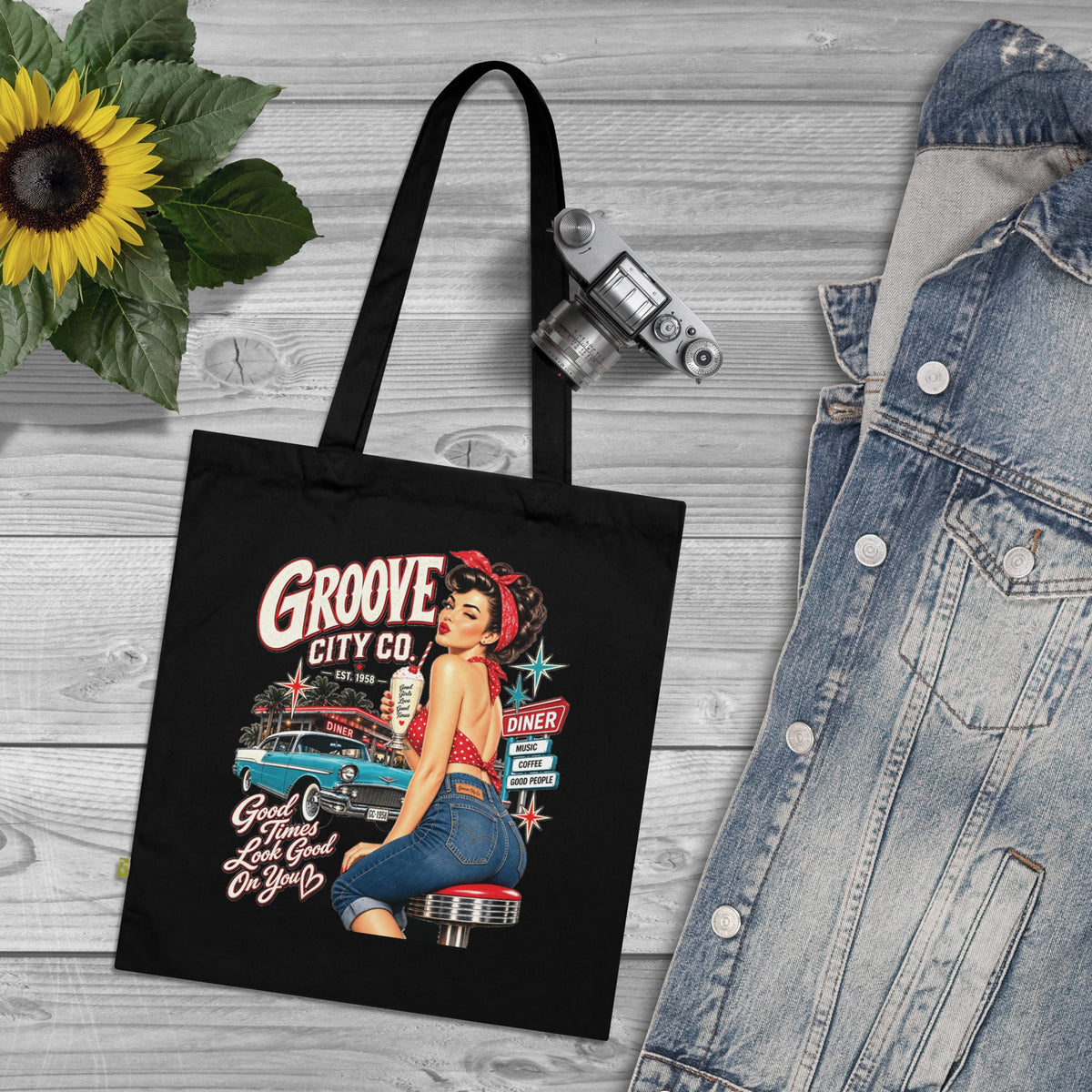 Groove City Good Times Pin-Up Organic Cotton Tote Bag